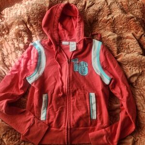 No Boundaries Pink Hoodie with Blue and White Details